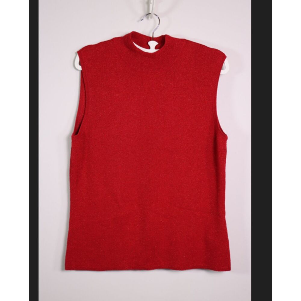 Hampshire Studio Red Sparkle Mock Neck Sleeveless Top Large Holiday